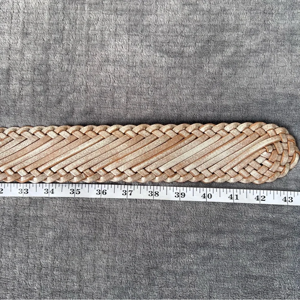 Another Line Leather Braided Belt XL Tan Silver Adjustable Rustic Boho Chic 43”